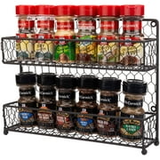 MyGift Rustic Wall Mount Brown Wire Spice Rack, Dual Tier