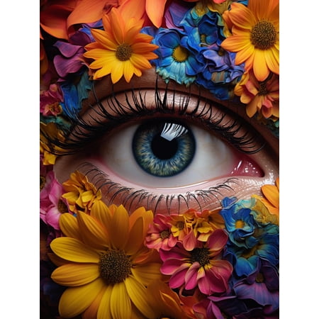 DIY Stamped Cross Stitch Kits for Beginners Woman Eyes and Colorful Flowers11CT Needlepoint Embroidery Counted Cross Stitch Kits Art Craft Wall Decoration 40x50cm(2)