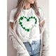 thumbnail image 1 of Camiseta para mujer con estampado de corazón de trébol de la suerte del Día de San Patricio, informal, de cuello redondo y manga corta, mezcla de algodón y elastano, tejido de punto, bloques de color,, 1 of 4