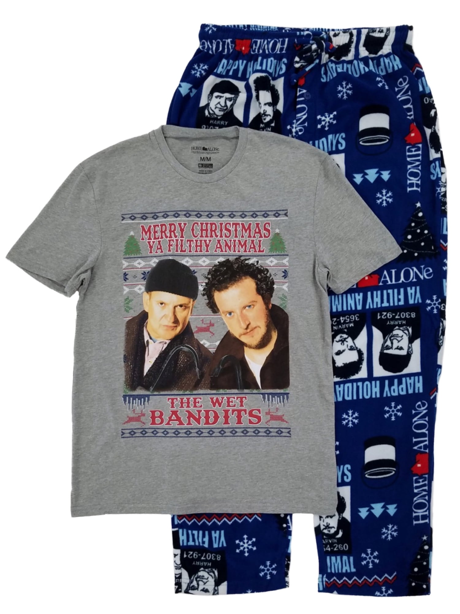 Home Alone - Home Alone Mens 2-Piece Gray &amp; Blue Holiday Sleep Set