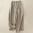 thumbnail image 3 of Women's Pants Summer Thin Cotton Linen Elastic Waist Loose Wide Leg Cropped Pants Literary Casual Trousers Flowy Pants, 3 of 8