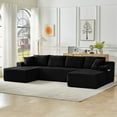 thumbnail image 3 of 133'' Compressible Sectional Sofa Set, Minimalist Style U-Shaped  Modular Sleeper Sofa Bed with Pillow & Side Bag, Corduroy Fabric Cloud Couch, No Assembly, for Living Room, Black, 3 of 7