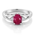 thumbnail image 2 of Gem Stone King 925 Sterling Silver Red Ruby and White Lab Grown Diamond 3 Stone Engagement Ring for Women | 1.68 Cttw | Oval 8X6MM | Round 2MM | Gemstone July Birthstone | Size 6, 2 of 4