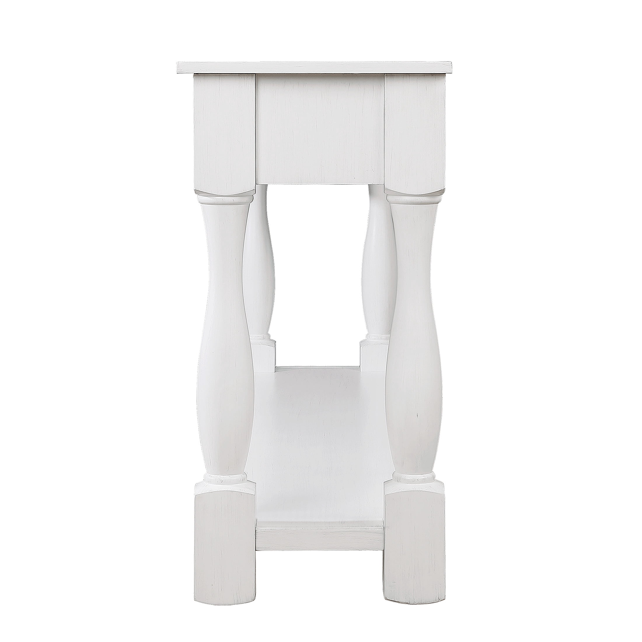 Noble House Adelaide 63" Console Table, Solid Wood Frame Mid-Century Entryway Storage, Antique White