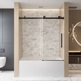 thumbnail image 2 of Leumius 56-60"W x 60" H Frameless Single Sliding Shower Door, 1/4" Clear Tempered Glass, Stainless Steel Handle Bathtub Door,Matte Black, 2 of 8