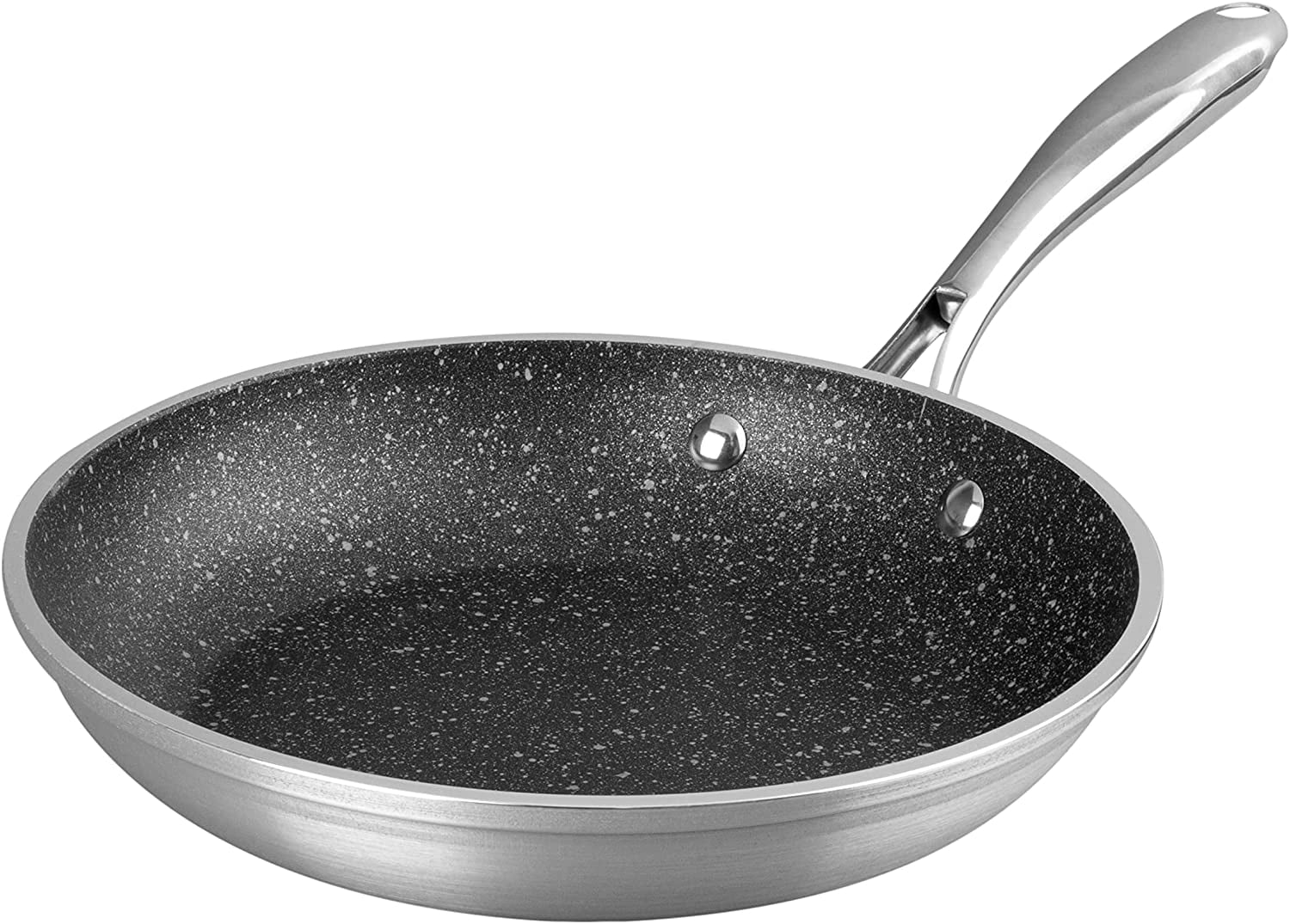 Granitestone Nonstick 10' Round Fry Pan, Ultra Durable Coating with Brushed Exterior Silver