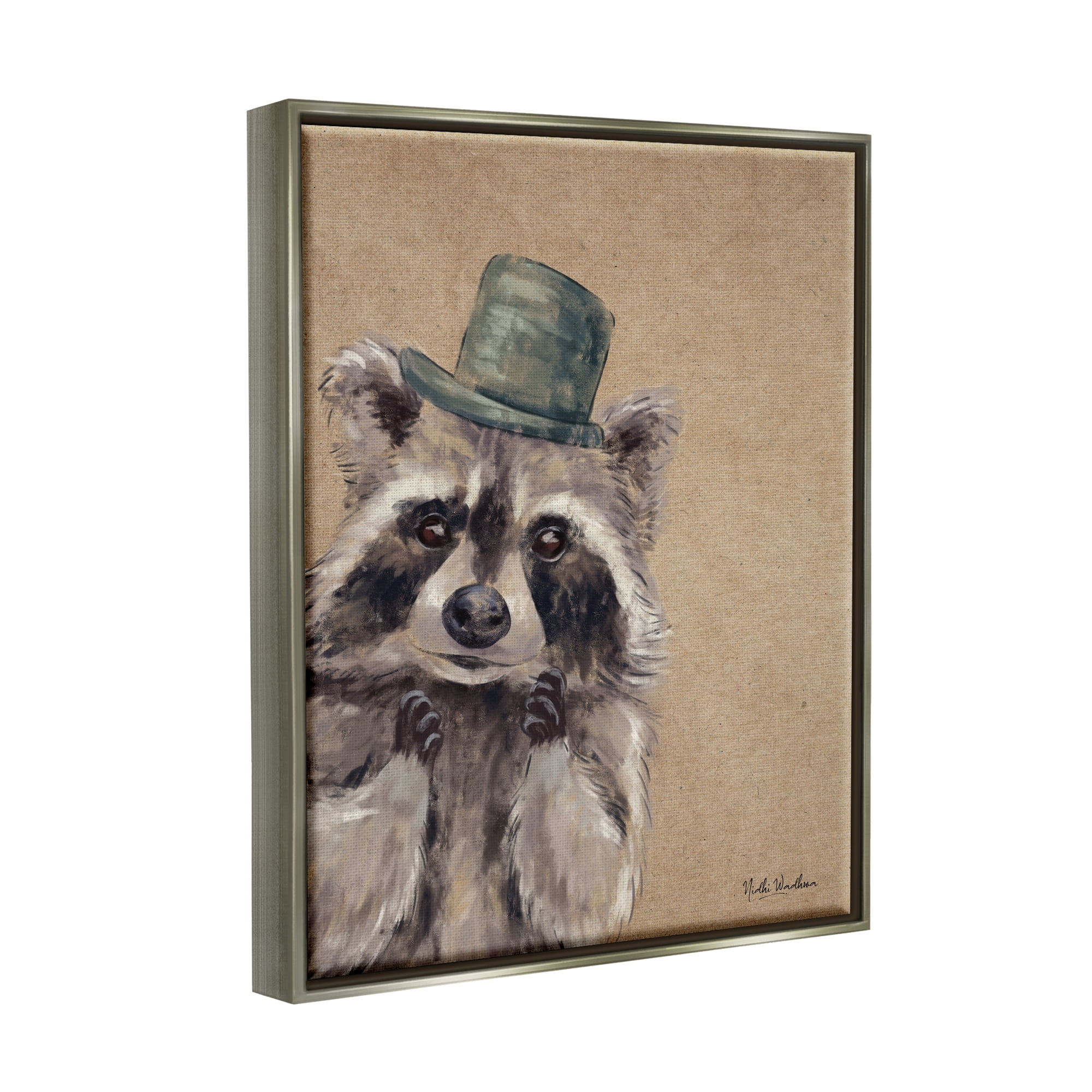 Stupell Industries Raccoon Wearing Top Hat Animals & Insects Painting Gray Floater Framed Art Print Wall Art, 25 x 31