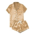 thumbnail image 2 of Lixiuxyad Pajama Sets for Women Women's Casual Solid Silk Satin Pajama Set Short Sleeve Button Up Top & Shorts Sleepwear,Gold, 2 of 6