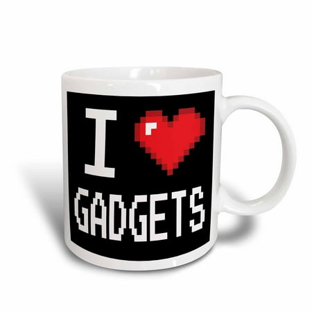 

3dRose Geeky Old School Pixelated Pixels 8-Bit I Heart I Love Gadgets - Ceramic Mug 15-ounce