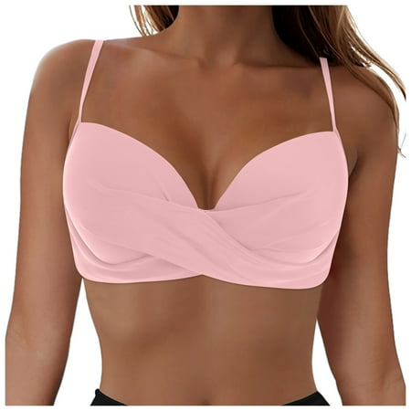 gdxvjhbj Women Underwire Bikini Top Only Push Up Swim Top Bra Swimsuit Tops Padded Bathing Suit Top (Pink L)