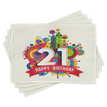 Ambesonne Colorful Place Mats Set of 4, Happy Birthday Image, Standard Size, Multicolor