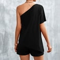 thumbnail image 7 of Womens Summer 2 Piece Outfits Solid Color One Shoulder Short Sleeve Tops with Shorts Sets Loungewear Homewear, 7 of 7