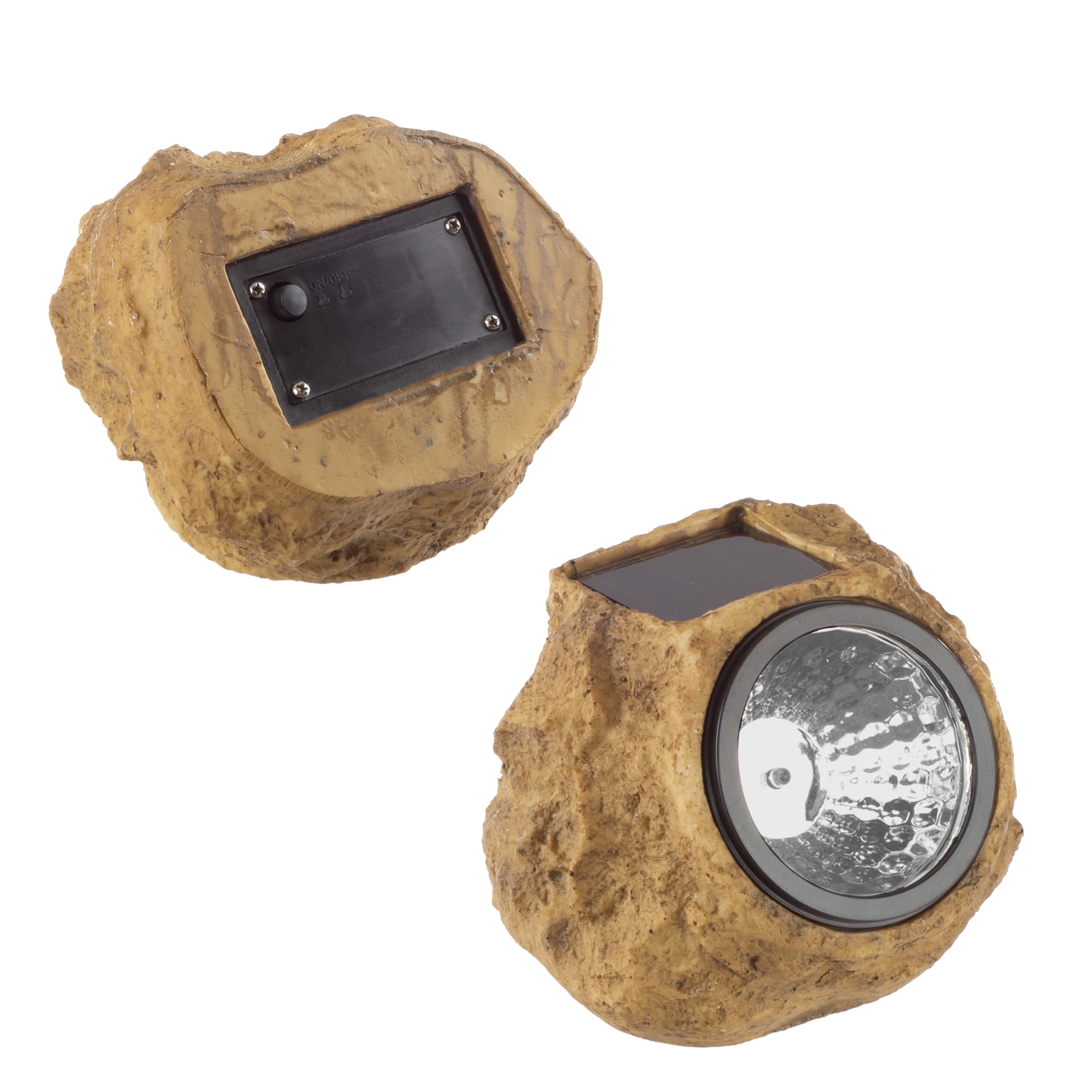 Pure Garden 4-Pack of Solar Lights - Faux-Rock Outdoor Lighting, Brown