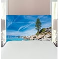 thumbnail image 1 of Lake Headboard, Clear Dreamy Sky over Inland Creek Surrounded by Land Liquid Surface of Earth Print, Upholstered Decorative Metal Bed Headboard with Memory Foam, Twin Size, Blue Grey, by Ambesonne, 1 of 4