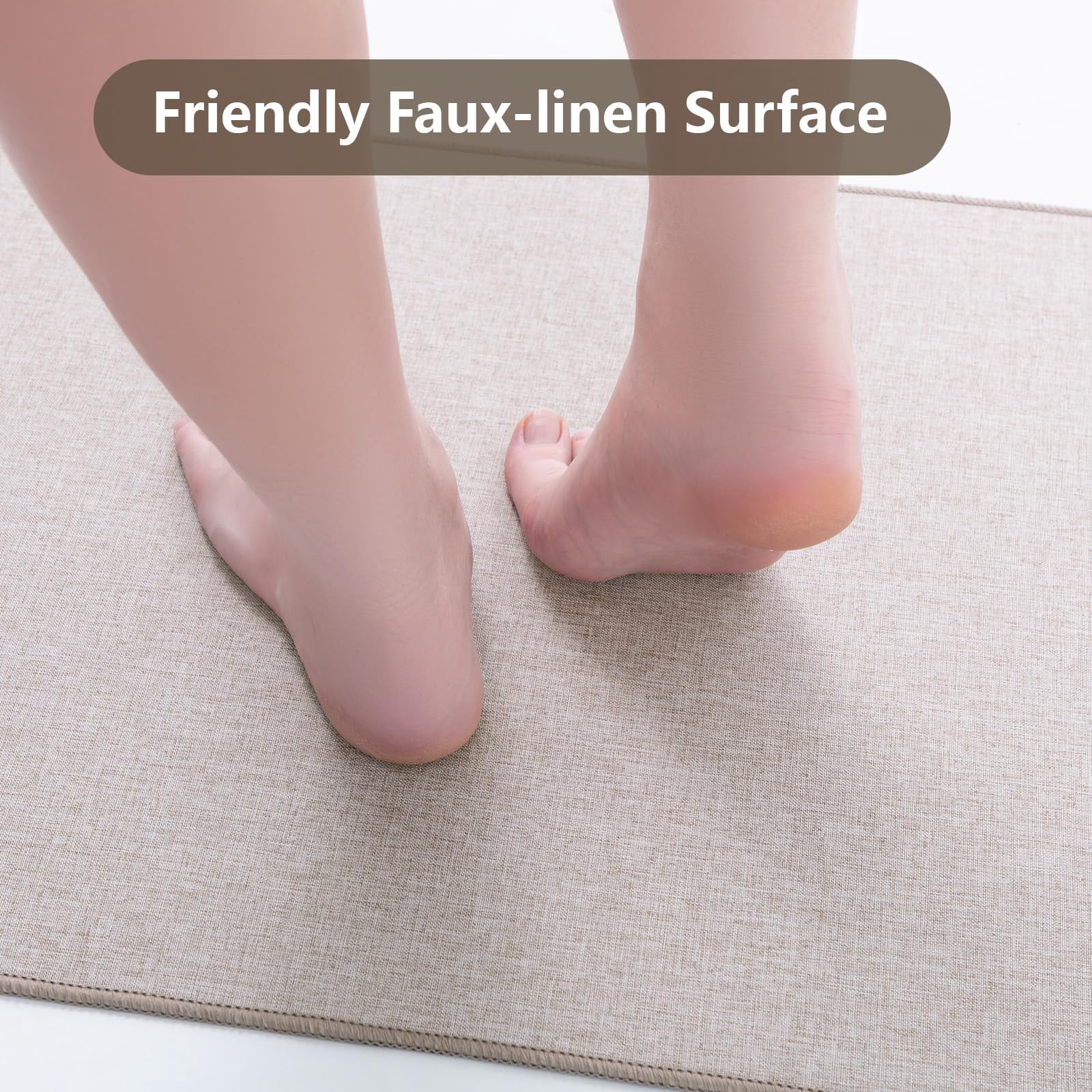 Non Slip Kitchen Rugs Mat Washable Linen-Like Thin Kitchen Mats for Floor, Rubber Backing Absorbent Stain Resistant Standing Floor Mat Front of Sink Laundry, Easy Clean, Dark Gray 17"x30"
