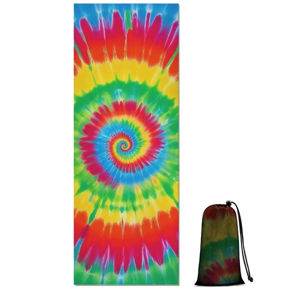 Rainbow Tie Dye Spiral Hot Yoga Mat Towel Non Slip for Hot Yoga - Quick-Drying Yoga Mat Cover with 4 Corner Pockets with Travel Bag - Hot Yoga Towel Non Slip Grip Moisture Wicking Sweat 70"x26"