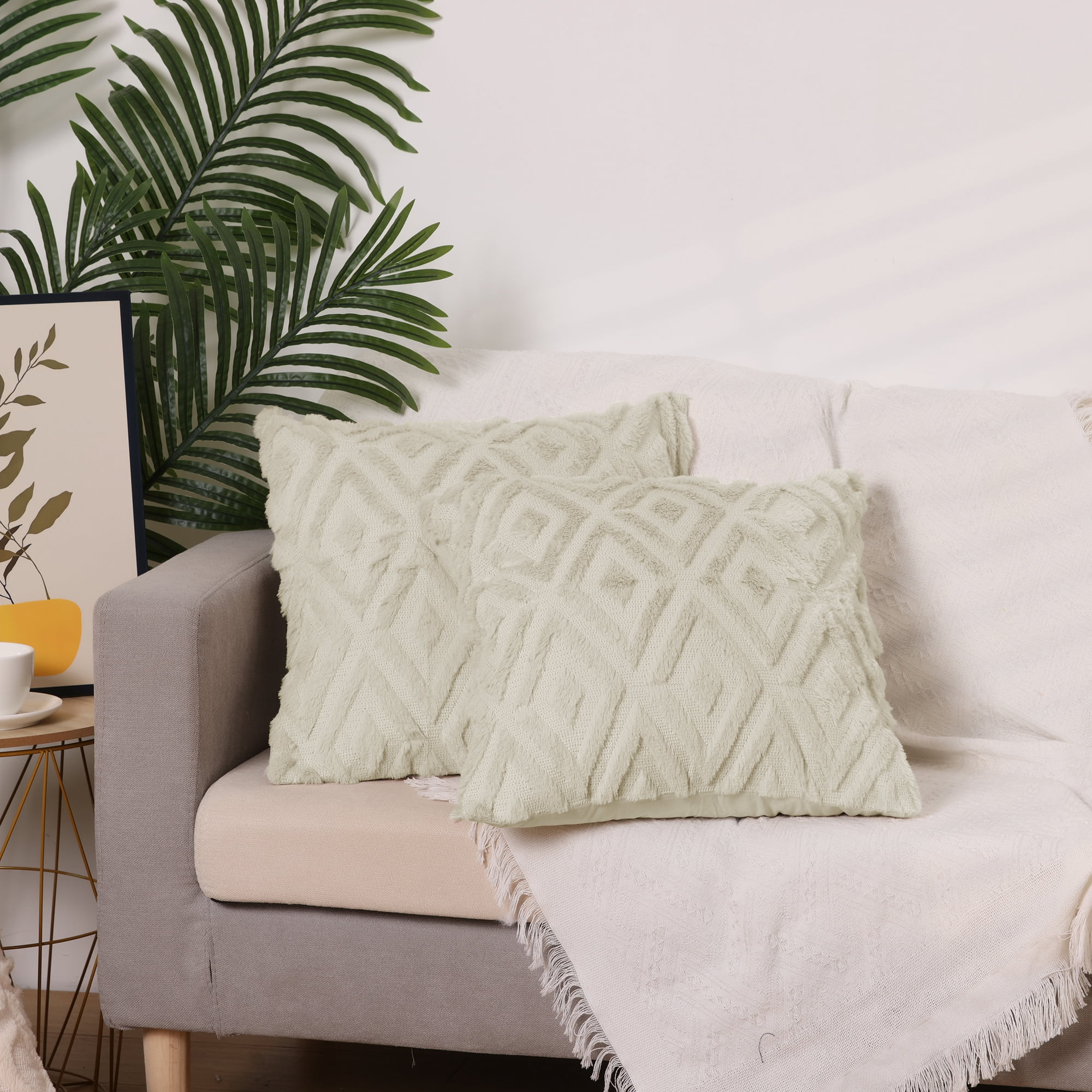 Unique Bargains Shaggy Plush Throw Pillow Covers Couch Pillow Covers (2 Count) Khaki-1 20" x 20"