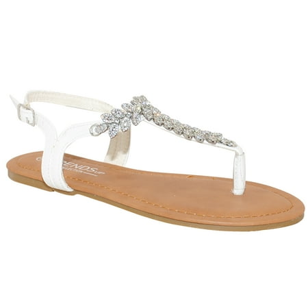 

TRENDSup Collection Womens T-Strap Buckle Flats Sandals (8 White PU)