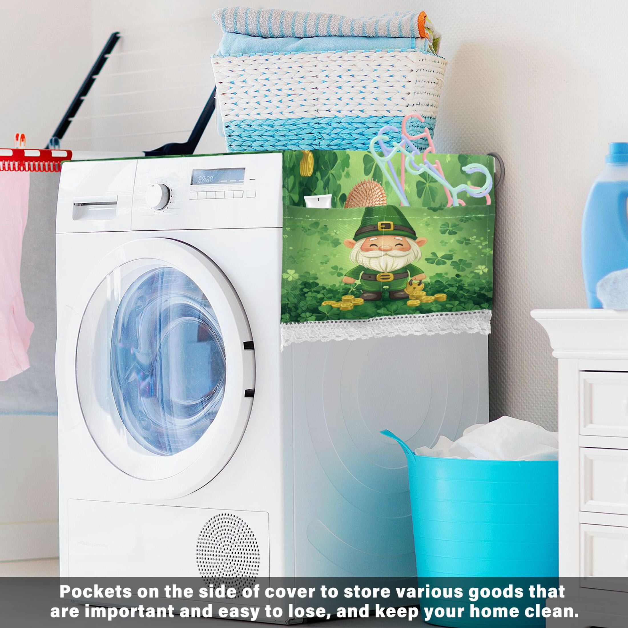 WOBOGO St Patricks Gnome Washing Machine Cloth Dryer Refrigerator Top Cover Protective Non-Slip Mat For Kitchen Laundry