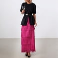 thumbnail image 4 of FEIFLY Women Layered Fringe Hem Maxi Skirt For Elegant Tiered Ruffle Design Flowy Boho Style High Waist A-Line Long Skirt Casual Party Wear Versatile Female Solid Color Dailywear, 4 of 5