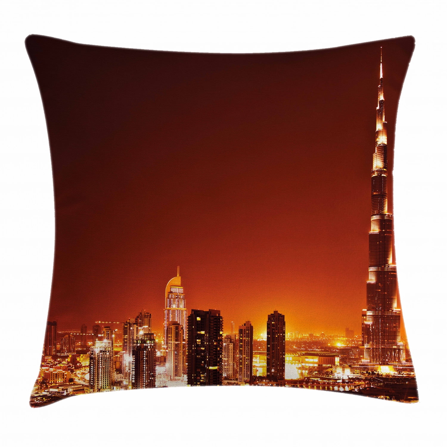 Landscape Throw Pillow Cushion Cover, Arabic Dubai Downtown with