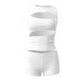 thumbnail image 4 of HCYSFG Womens 2 Piece Outfits Sleeveless Cut Out Crop Top Bodycon Mini Shorts Sets Solid Color Hollow Going Out Outfits Night Out Clothes Sets, 4 of 5