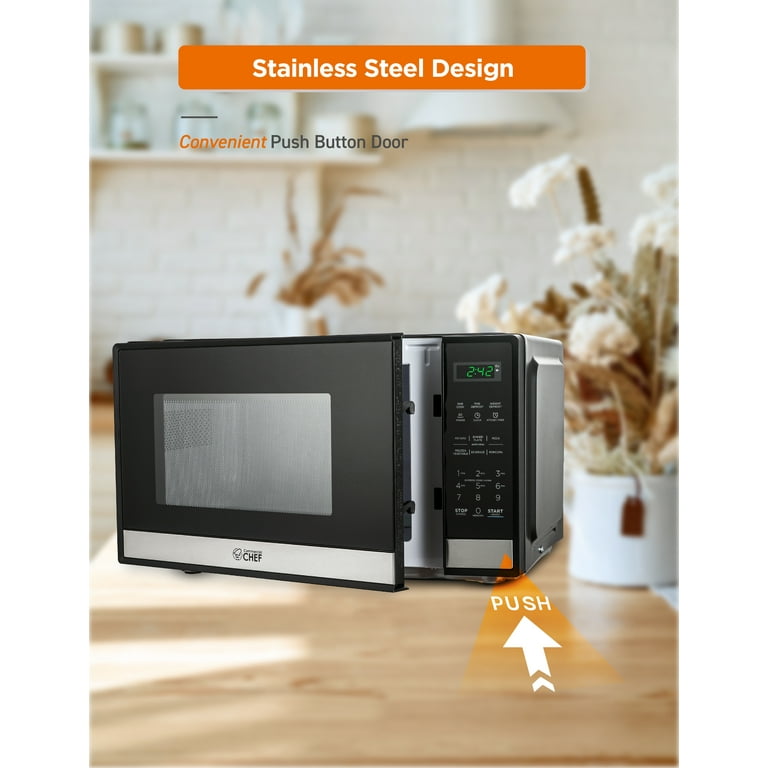 COMMERCIAL CHEF 1.1 Cu Ft Microwave with 10 Power Levels,  Microwave 1000W with Push Button Door Lock, Countertop Microwave with  Microwave Turntable and Digital Controls, Stainless Steel : Everything Else