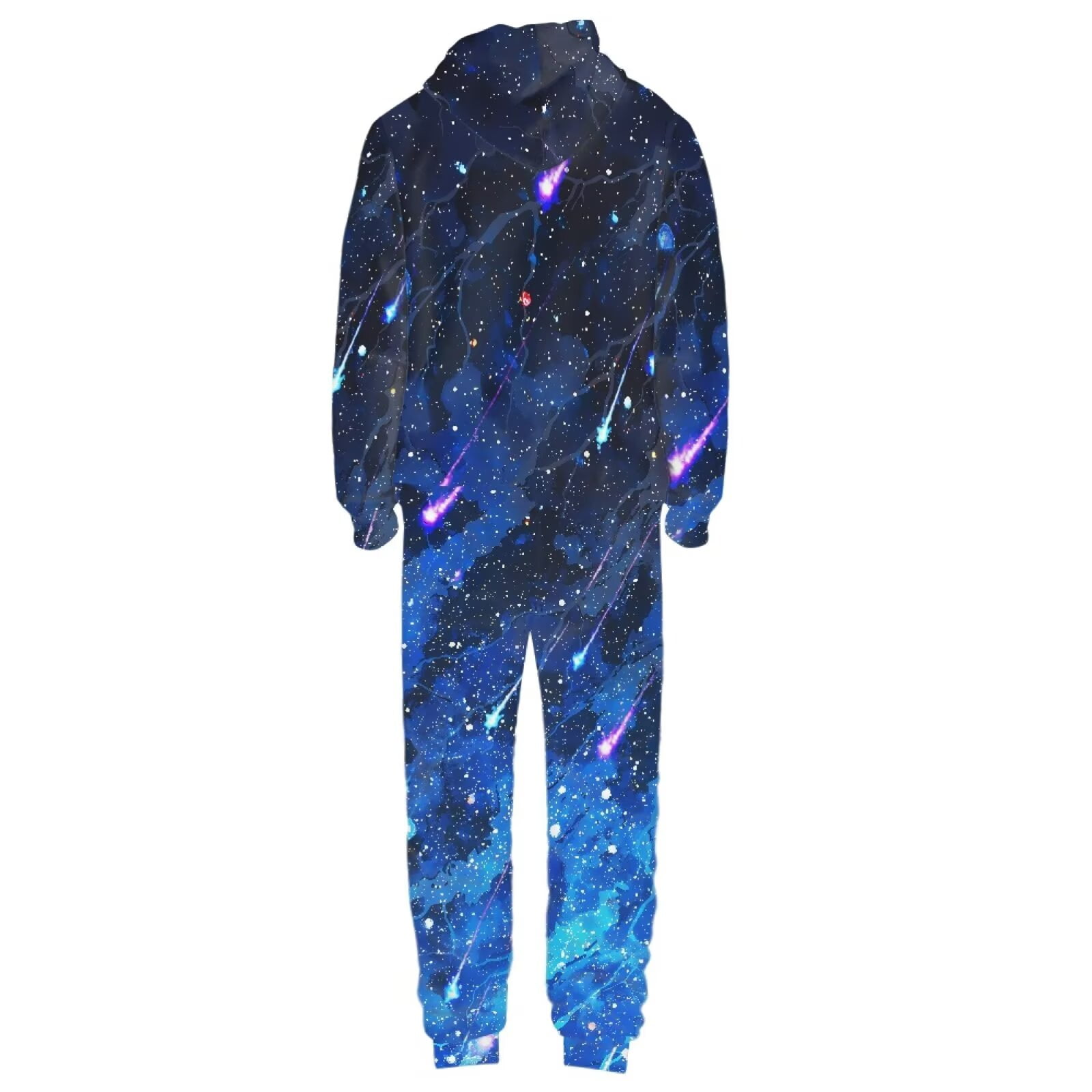 POLERO Mens Jumpsuit Halloween Face Print Pajama Unisex One Piece Playsuit Adult Onesie With Hood, Size S