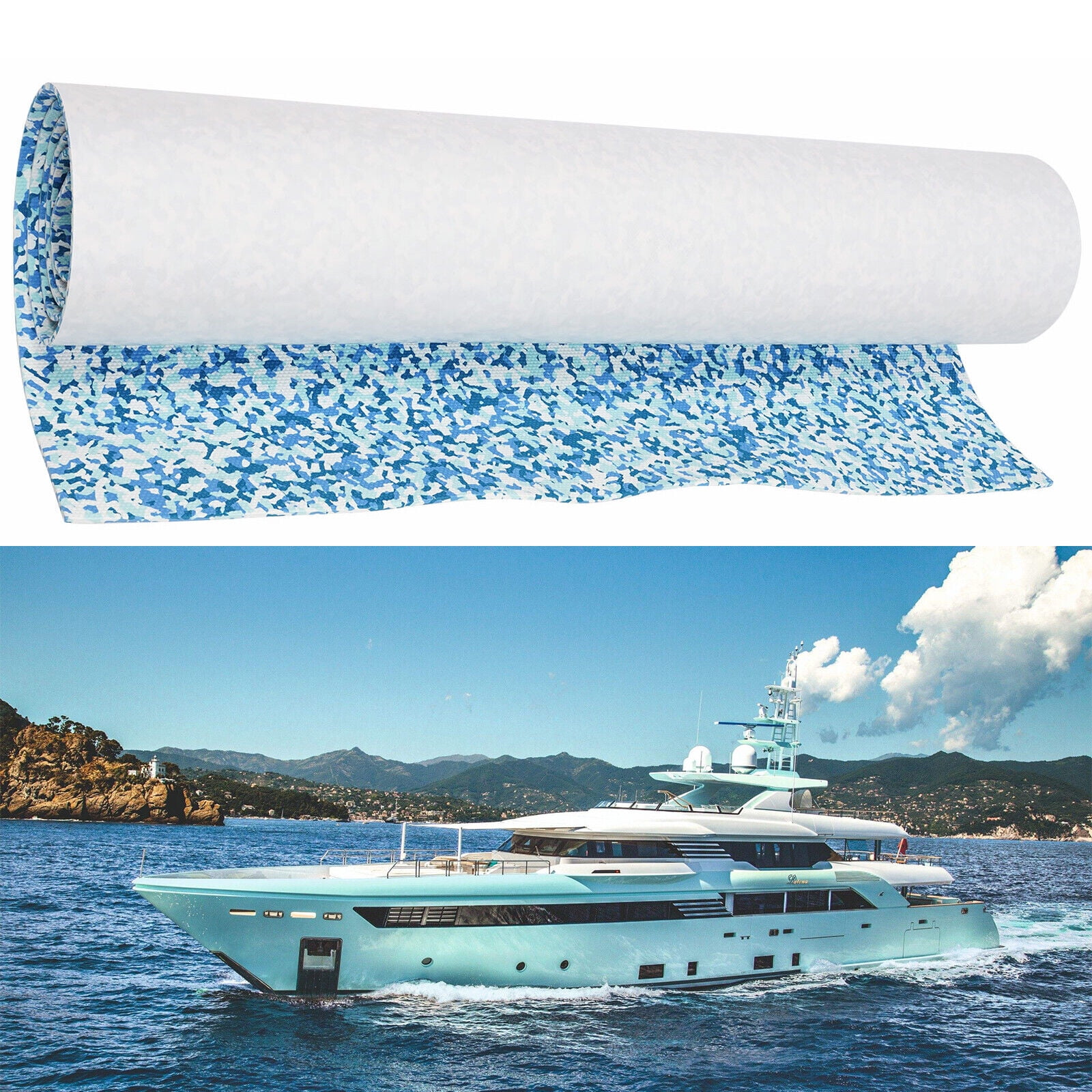 EVA Foam Teak Decking, 35.4X94.5 Blue White Camo Yacht Boat Flooring Decking Waterproof Pad Self-Adhesive Sea Deck Marine Yacht Boat Flooring Mats