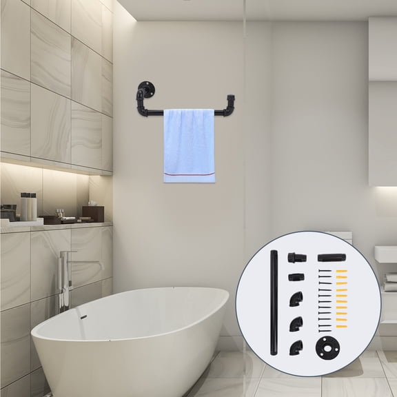 MERRYHAPY Black Industrial Wall-Mounted Towel Bar 30 Inch Heavy Duty Iron Towel Rack for Bathroom Storage and Organization