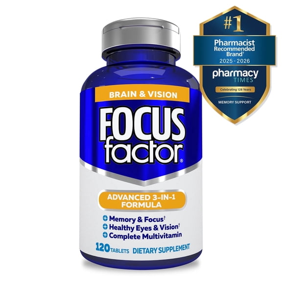 Focus Factor Brain & Vision Plus Complete Multivitamin, 120 Count - Promote Healthy Vision & Improve Memory, Concentration & Focus - Healthy Eye Nutrients - Lutein & Zeaxanthin