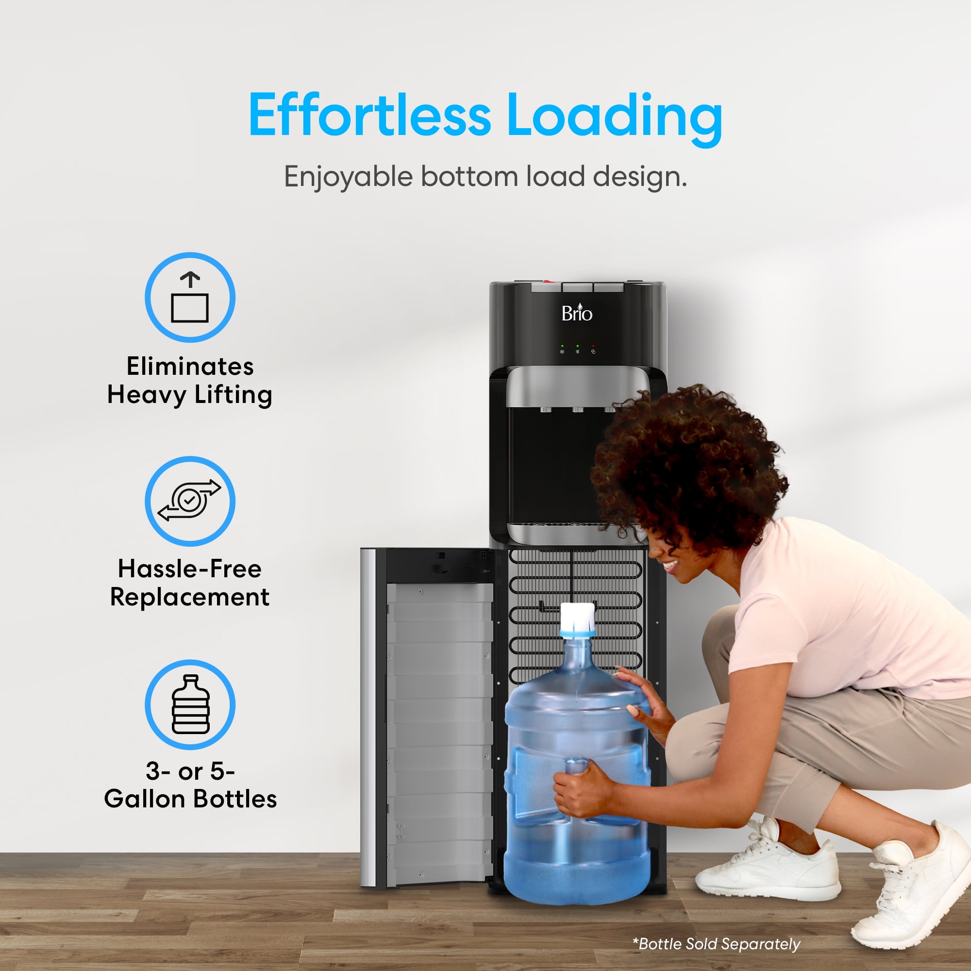 Brio Bottom Load Water Cooler Dispenser with Hot, Cold and Room Temperature Water, Height 41.4"
