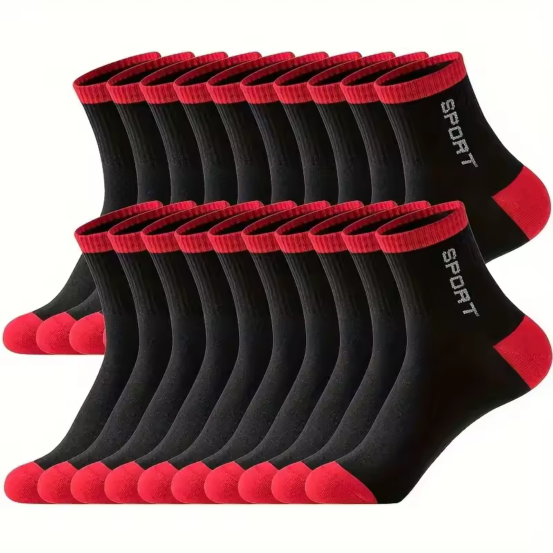 thumbnail image 3 of Calcetines deportivos de media tripulación para hombre, medias transpirables, duraderas, transpirables, transpirables, con patrón del alfabeto blanco, 20 paquetes, 3 of 5