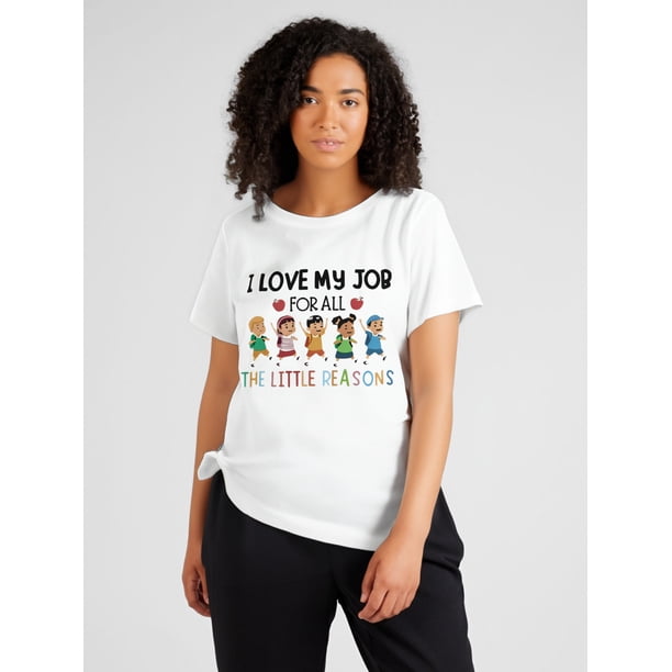 Women's Casual Short Sleeve Round Neck T-Shirt With 'I Love My Job For All The Reasons' Graphic PrinCamisetas para mujer, lindas camisetas con estampado gráfico, de manga corta, estilo casual, para ve
