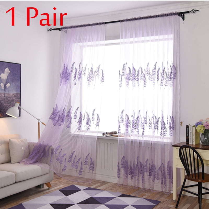 Pair 100 250cm Living Room Bedroom Curtain Floral Tulle Door