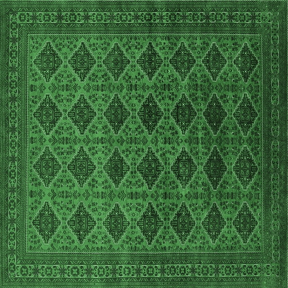 Ahgly Company Indoor Square Oriental Emerald Green Industrial Area Rugs, 7' Square