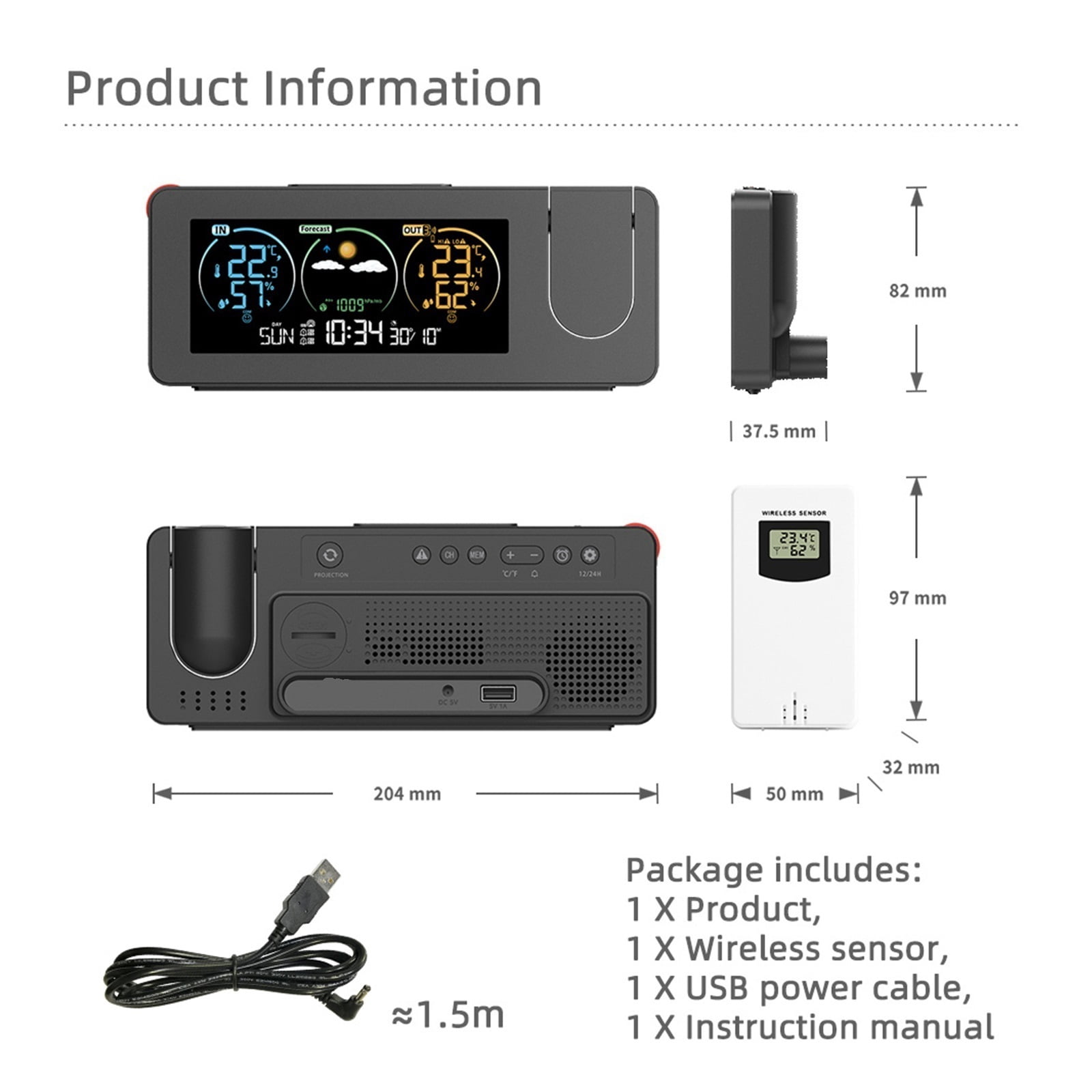 Weather Station Thermometer Electronic Projection Weather Forecast Temperature and Humidity