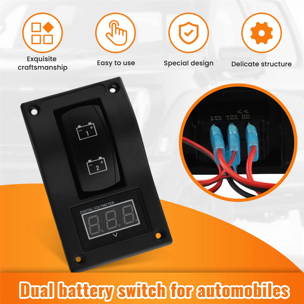 12-24V LED Dual Battery Test Panel Rocker Switch Car Truck Marine Boat Voltmeter 4P ON-OFF-ON,1 x LED Dual Battery Test Panel with Voltmeter 4x mounting screws, silicone gasket,black