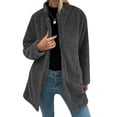 thumbnail image 3 of TWZH Women Solid Color Long Sleeve Fleece Cardigan Top with Pockets, 3 of 4