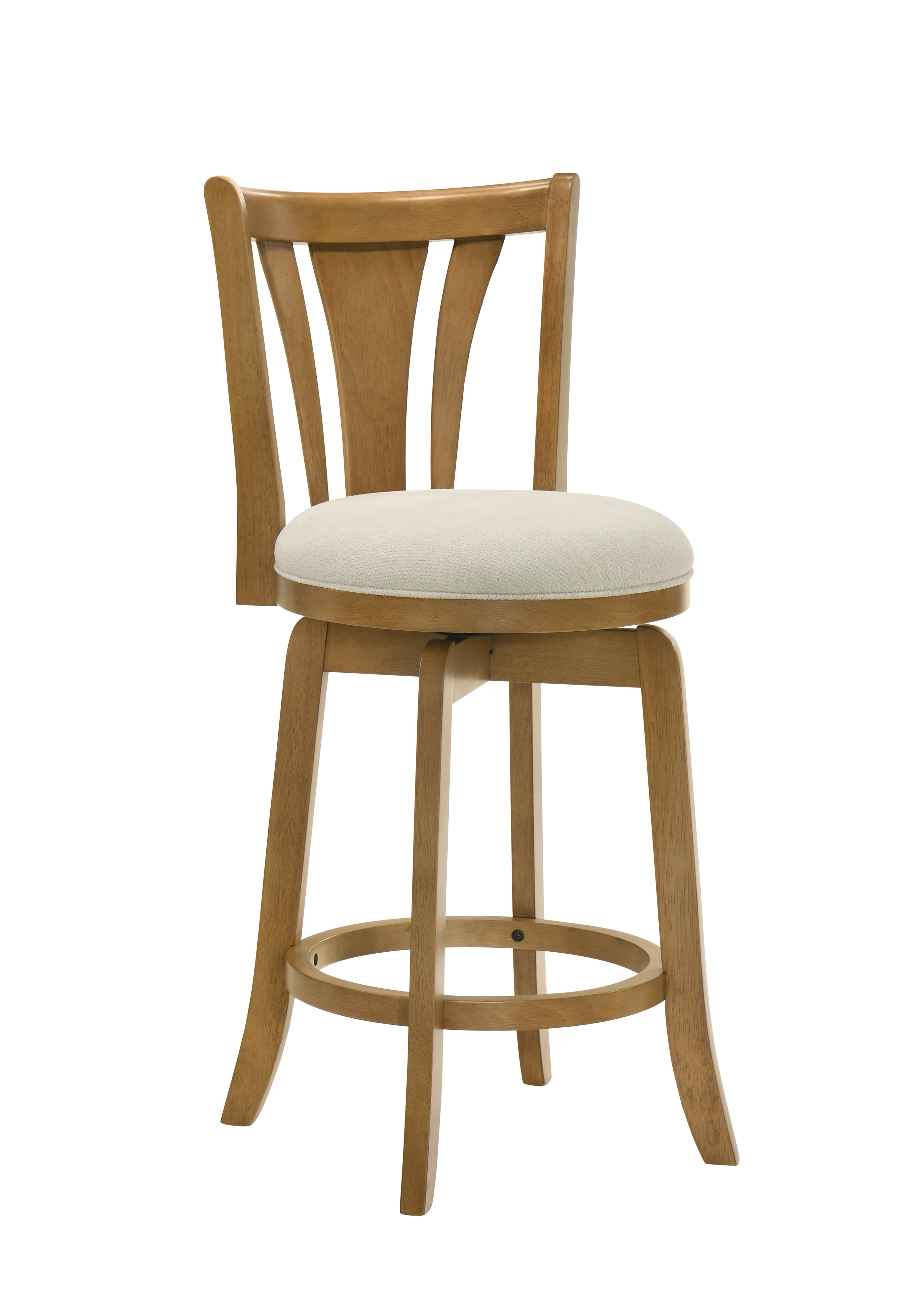 Elle 30 in. Amber Glow Bar Height Rubberwood Swivel Barstool with Ivory Fabric Seat - Set of 3