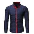 thumbnail image 5 of Men‘s Spring Color Matching Turndown Collar Long Sleeve Casual Shirts Blouse, 5 of 5