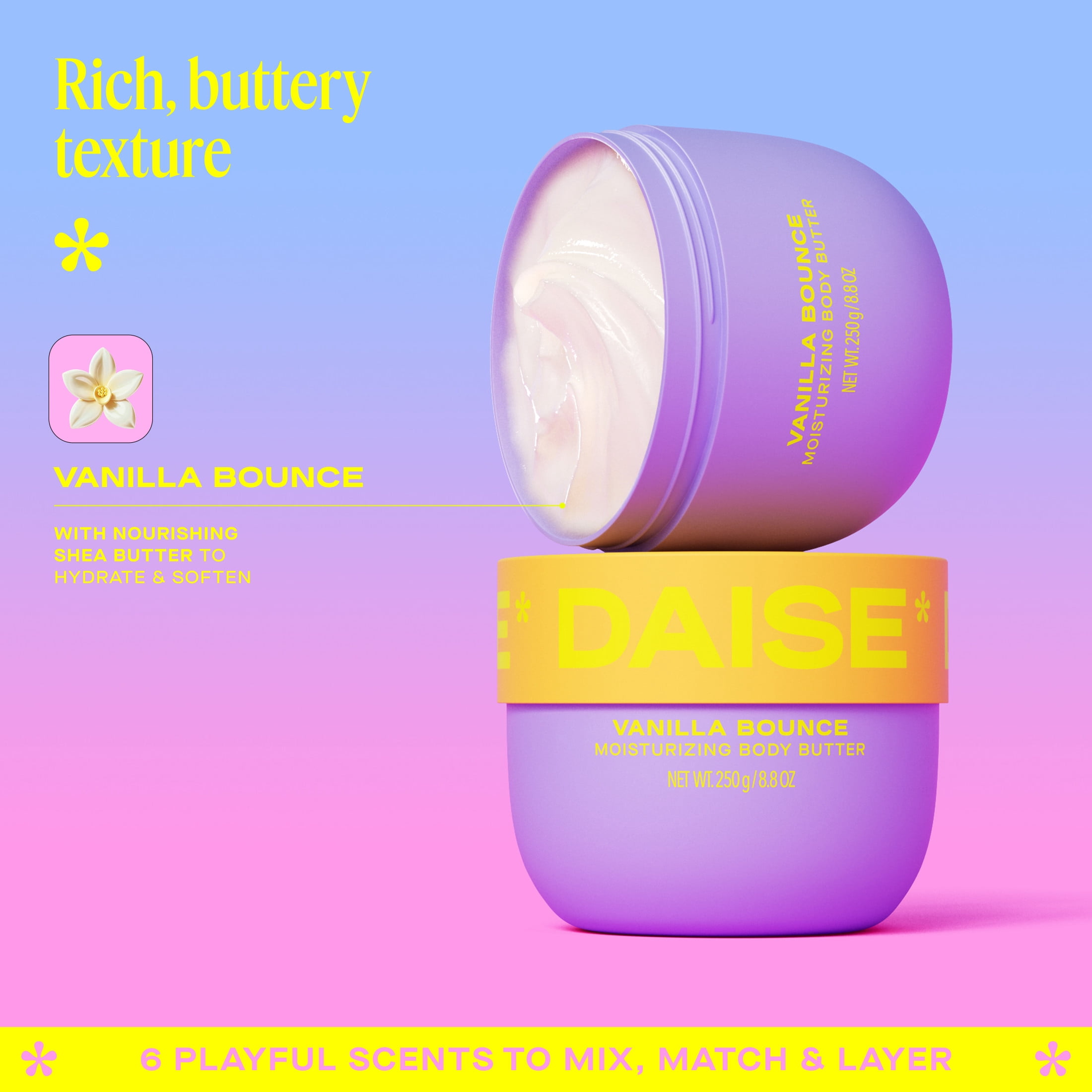 Daise Moisturizing Body Butter in Vanilla Bounce, With Shea and Cocoa Seed Butters, 250 g