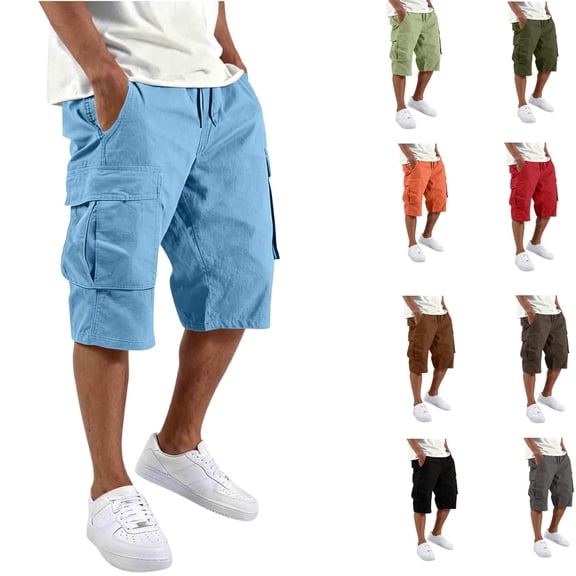 Urbanix Cargo Shorts for Men Classic Drawstring Bermuda Short Elastic Waist Relaxed Sports Clothes Outdoor Pants with Multi -Pockets