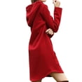 thumbnail image 2 of TWZH Women Solid Color Pocket Curved Hem Drawstring Sweatshirt Hoodies Mini Dress, 2 of 3