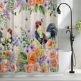 thumbnail image 2 of Pink Orange Flowers Shower Curtain Set, Waterproof Shower Curtains for Bathroom, Spring Floral Rooster Farmhouse Washable Fabric Cloth Bath Curtain for Bathtub Decoration with Hooks 54x78 Inches, 2 of 9
