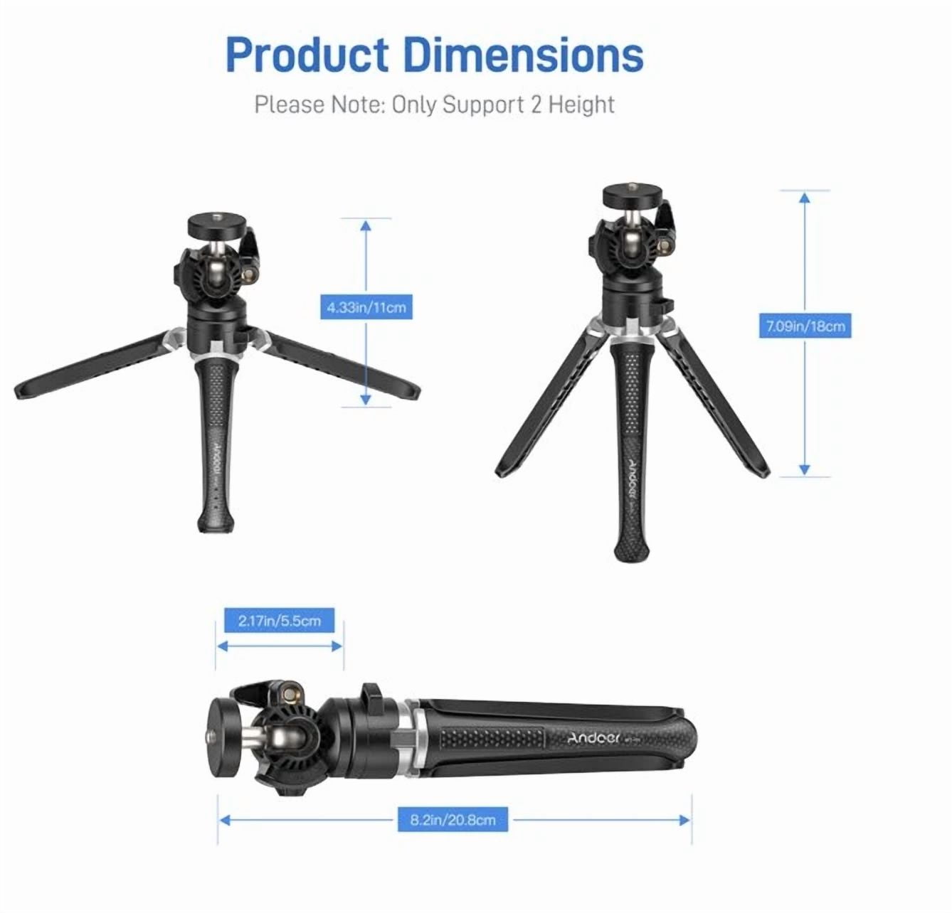 RHEA- Andoer Mt-01 Desktop Tripod 2 Lvls 360 Rotate Phone/Cam Flex Extension F104G202