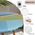 thumbnail image 3 of Aqua Teal Orange Round Tablecloth for 55-60 Inch Tables, Fitted Table Cover with Elastic Edge, Modern Oil Painting Abstract Waterproof Outdoor Table Cloth Protector for Patio Garden Dinner Picnic, 3 of 9
