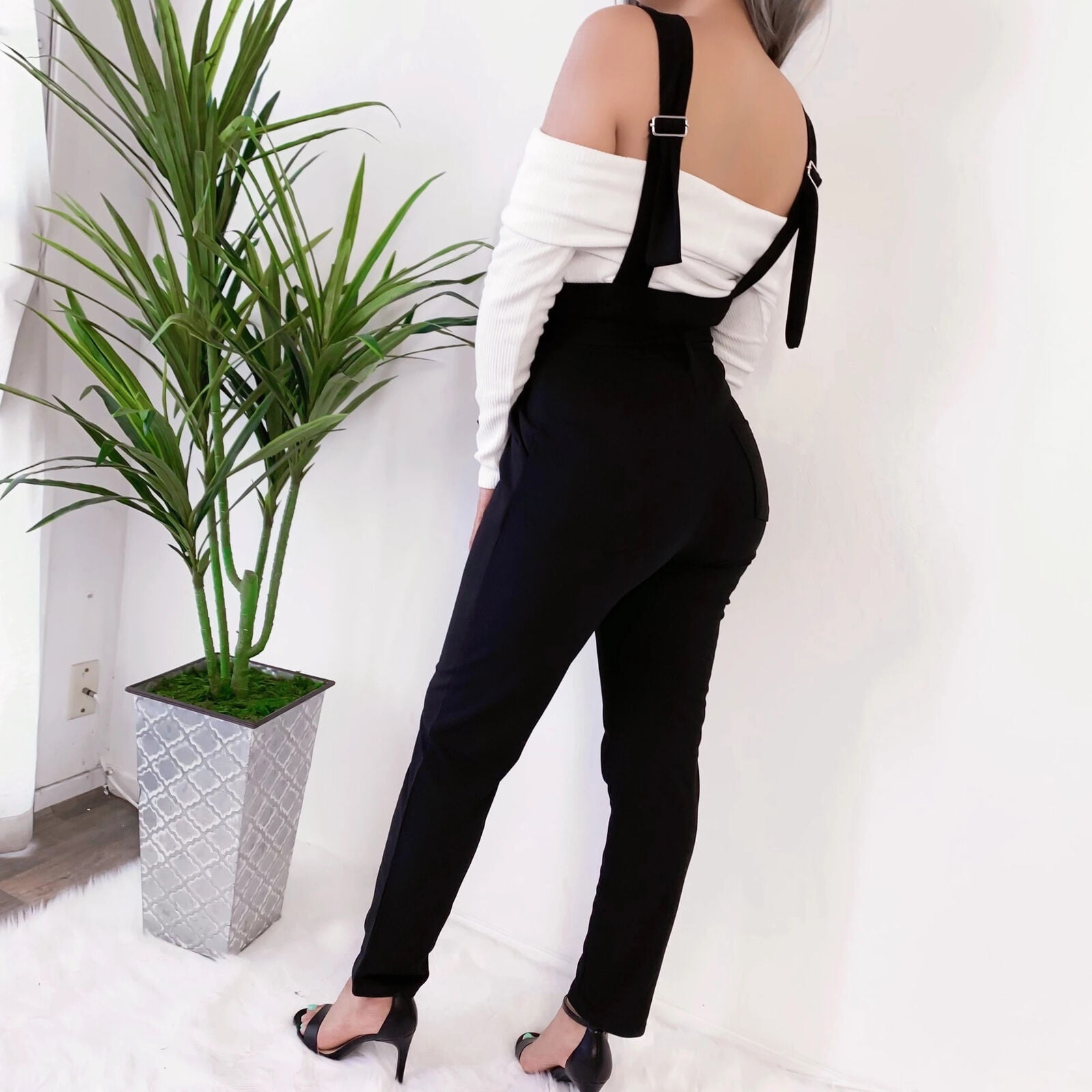 Women s Overalls Black Slim Fit Suspender Pants Strap Trousers S XL