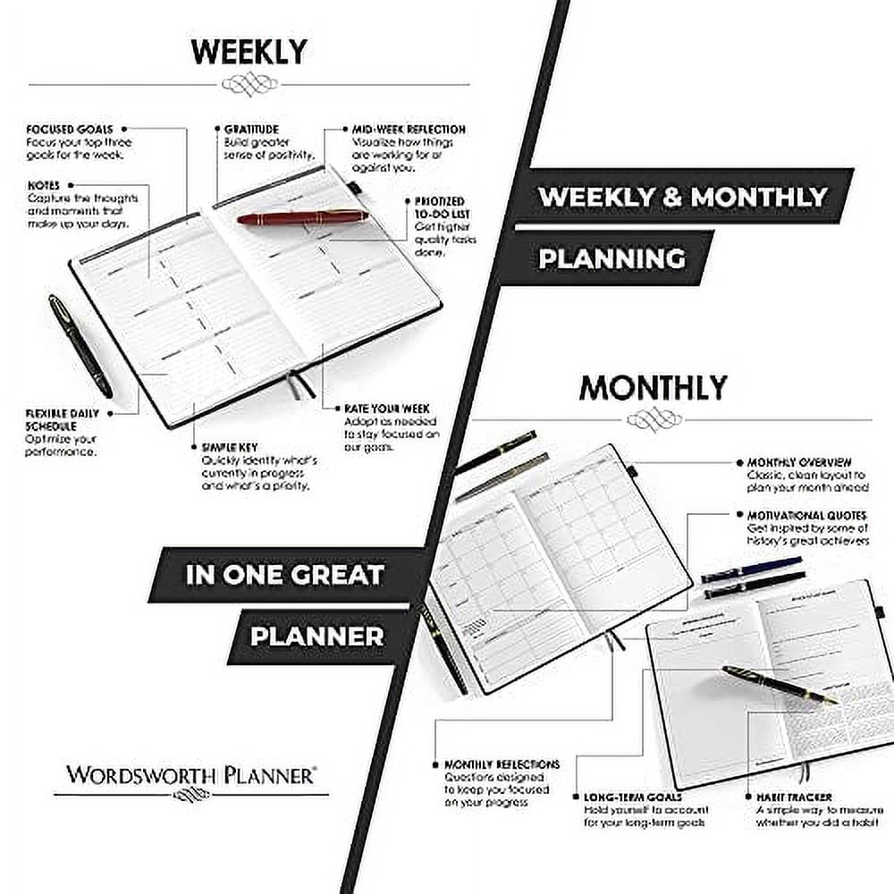 Wordsworth Planner– Weekly & Monthly Goal Setting Undated Planner, Habit Trackers, Time Management and Productivity Organizer, Gratitude Journal, A5, 1 Year – Orange