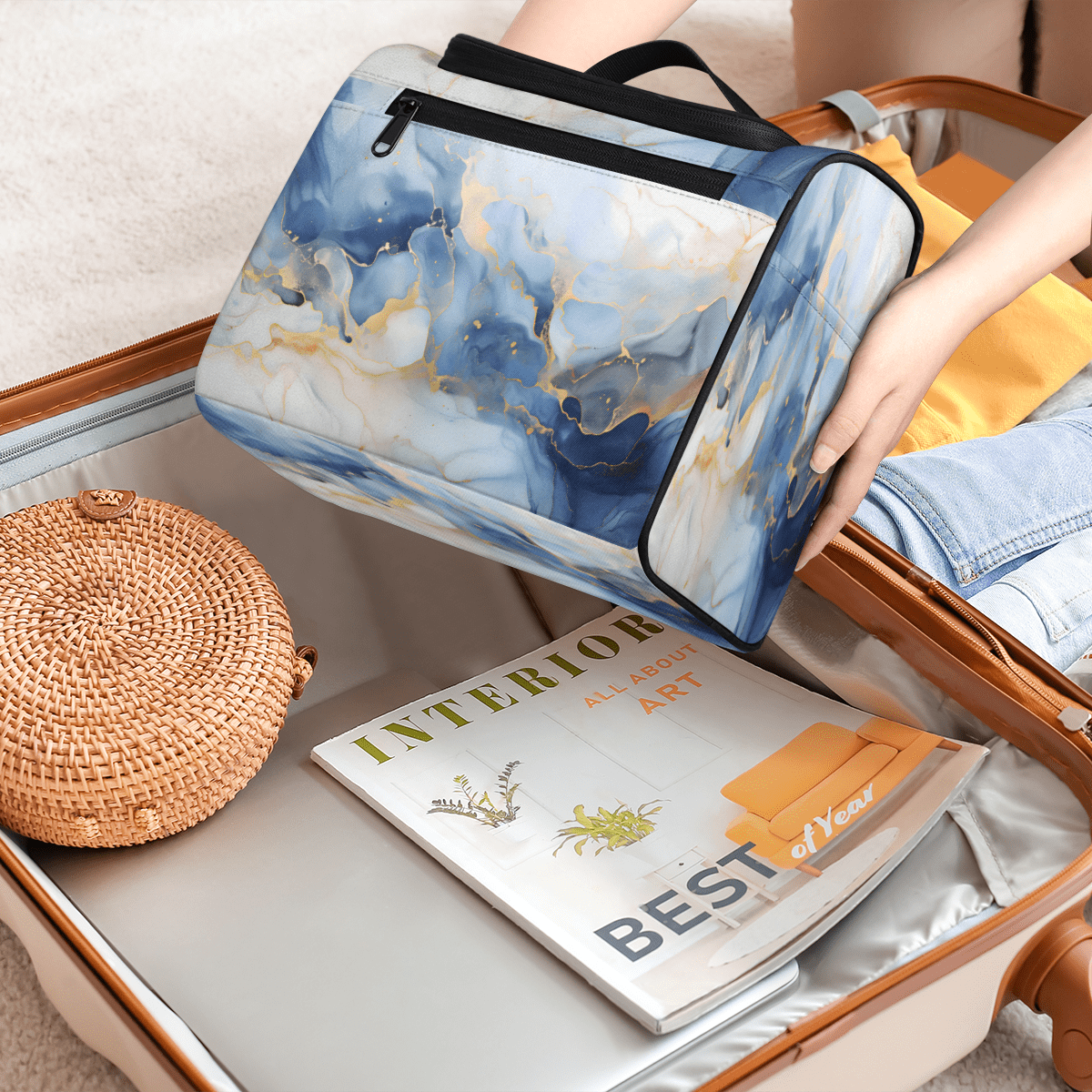 Herdesigns Marble Toiletry Bag for Women, Travel Makeup Bag, Waterproof Hanging Cosmetic Organizer for Toiletries & Makeup Essentials